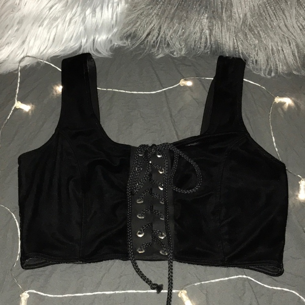 FREE PEOPLE Black Velvet Lace Up Front Bustier Top - Picture 5 of 7